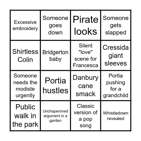 Bridgerton Bingo V2 Bingo Card