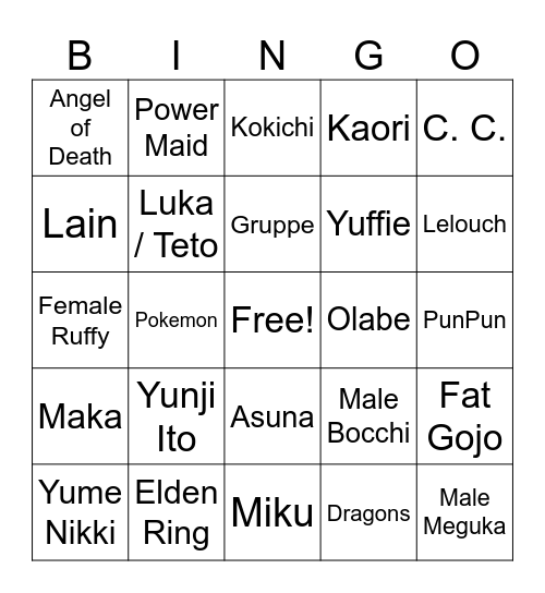 Untitled Bingo Card