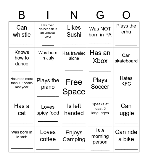 Human Bingo Card