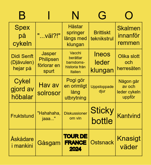 Tour de France 2024 Bingo Card