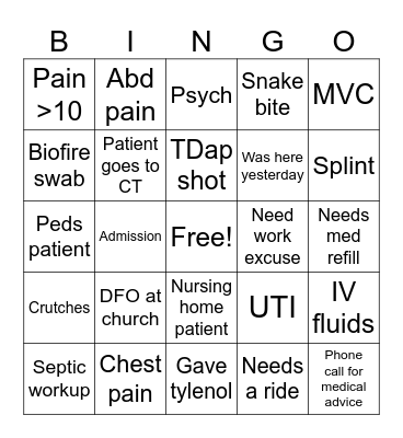 ER Bingo Card