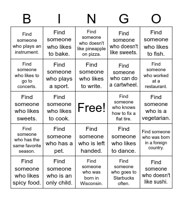 Get to know you BINGO! Bingo Card