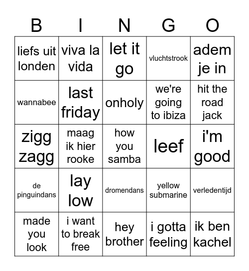 muziek bingo Card