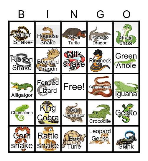 Reptile Bingo Card