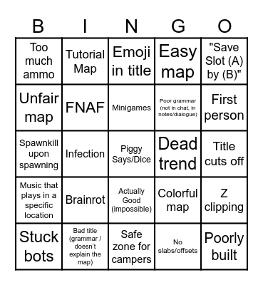 Piggy Build Mode Bingo Card