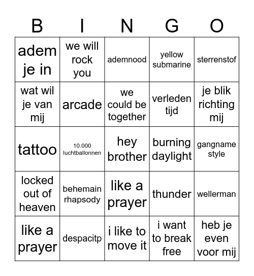 muziek Bingo Card