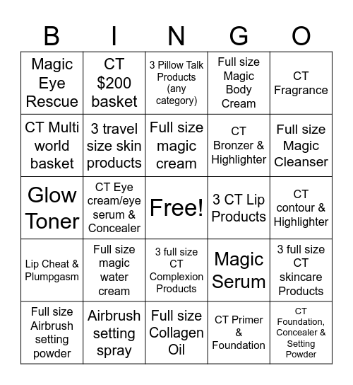 Charlotte Tilbury Bingo Card