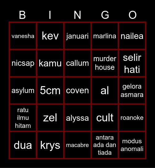 BUNDA LUNA Bingo Card