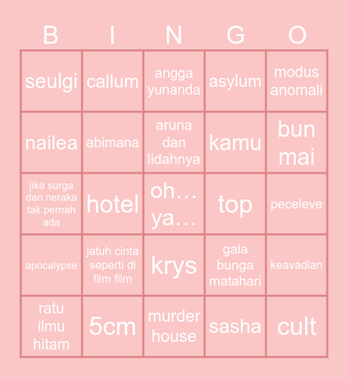 Yui Bingo Card