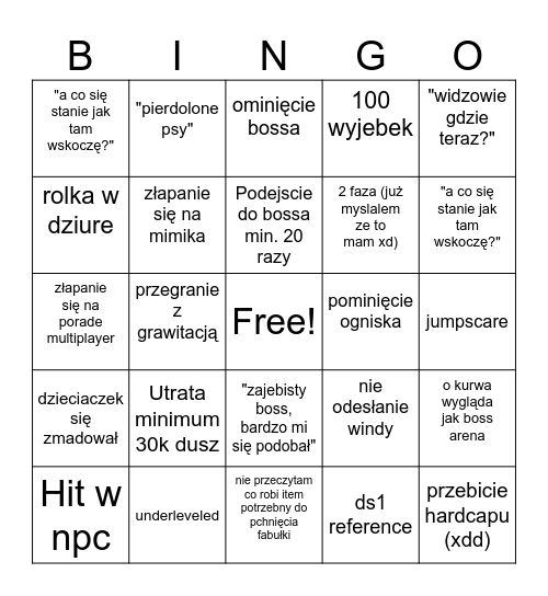 sranie Bingo Card