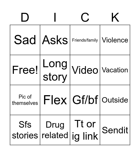 Snap stories Bingo Card