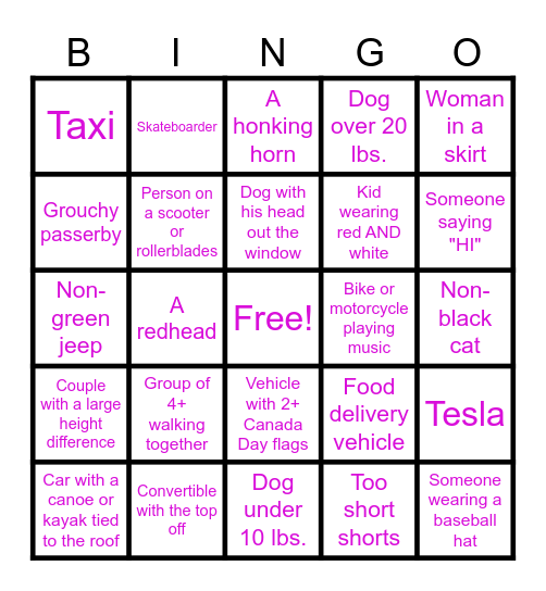 Porch Bingo Card