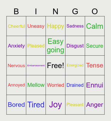 Bingo Emotions and Inside out 2 Bingo Card