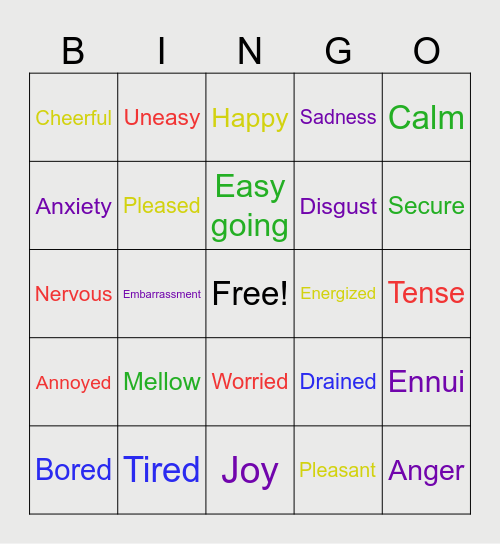 Bingo Emotions and Inside out 2 Bingo Card