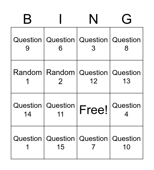 Genesis Chapter One Bingo Card