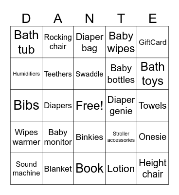 Baby Shower Bingo Card