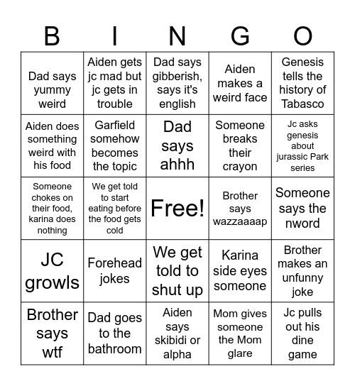 Ihop Bingo Card