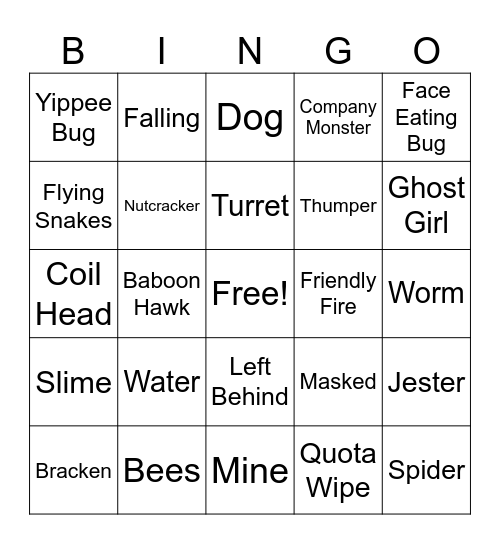 Lethal Company Deaths Bingo Card