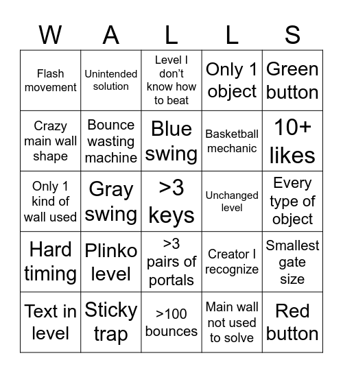 Walls Bingo Card