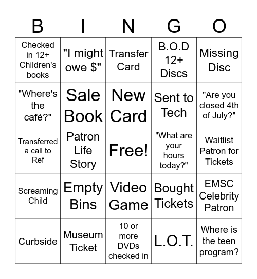 Untitled Bingo Card