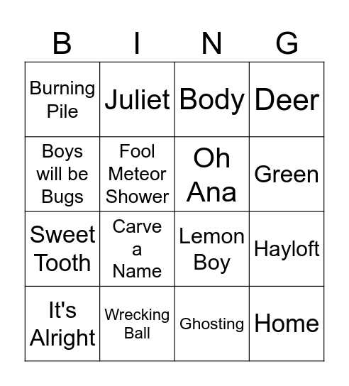 Cavetown Mother Mother Bingo Card