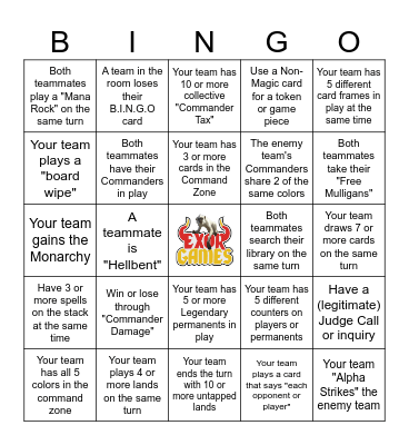 Exor Games Two-Headed Giant Bingo Card