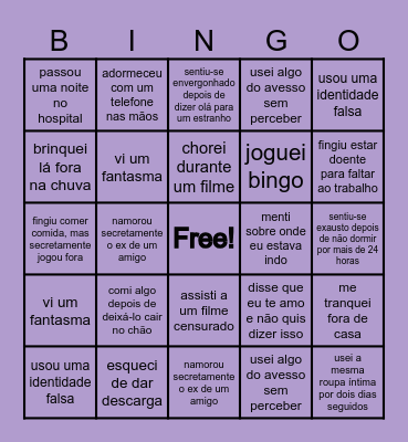 NEVER HAVE I EVER Bingo Card