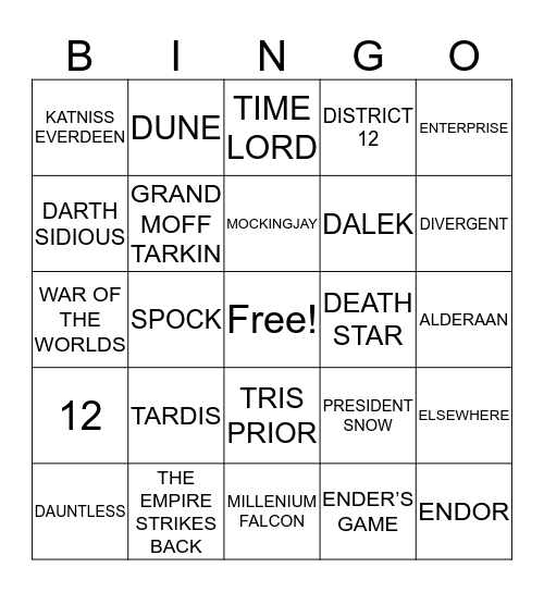 SCI-FI BINGO Card