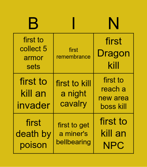 RACE TO THE DEATH Bingo Card