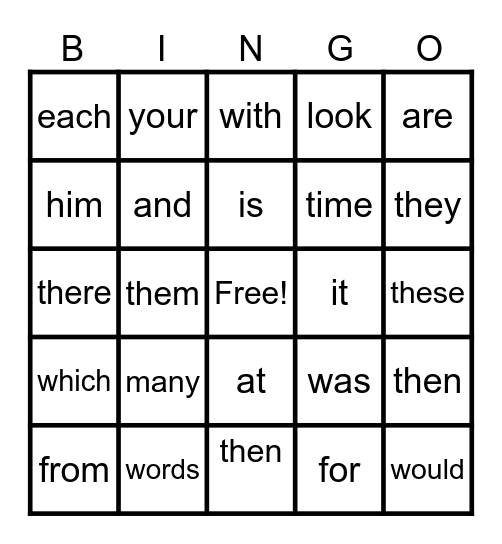 Sight Words (lists 1-7) Bingo Card