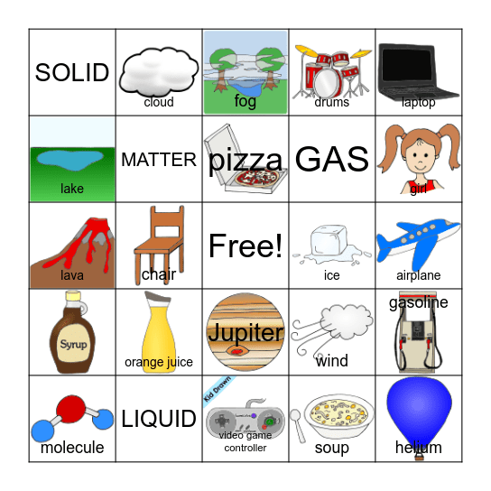Solids, Liquids and Gases Bingo Card