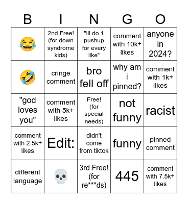 Youtube Shorts (cringe af) Bingo Card