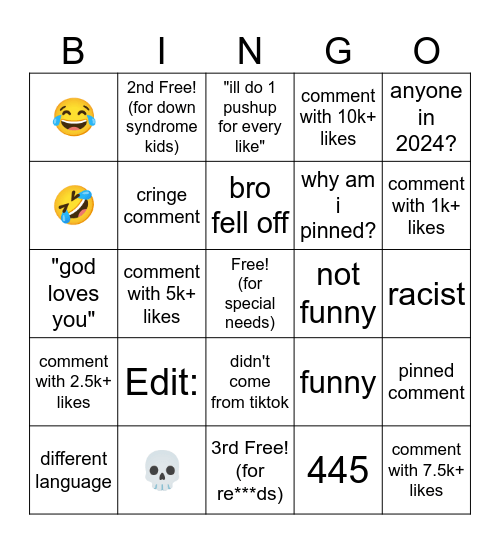 Youtube Shorts (cringe af) Bingo Card