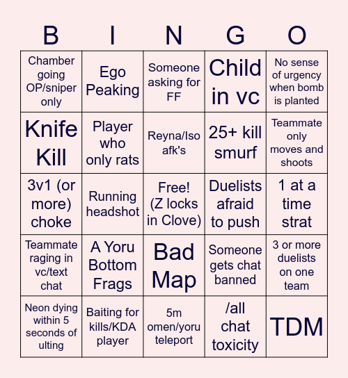 Valorant Bingo Card