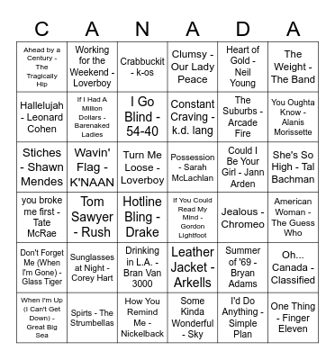 O' Canada! Bingo Card