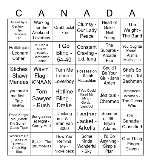 O' Canada! Bingo Card