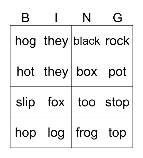 Spelling wordspot Bingo Card