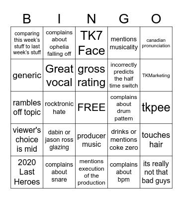 TKC #61 Bingo Card