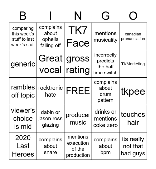 TKC #61 Bingo Card