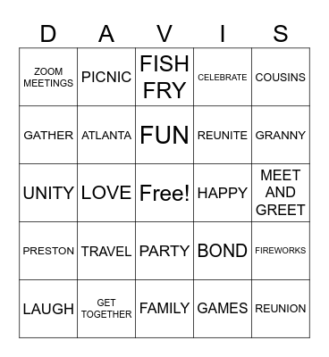 DAVIS FAMILY REUNION Bingo Card