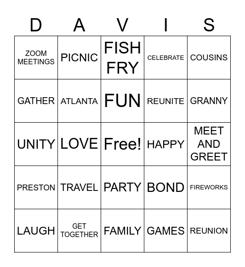 DAVIS FAMILY REUNION Bingo Card