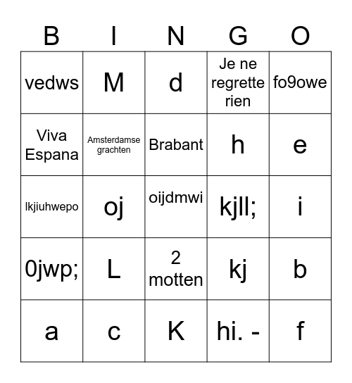 Muziekbingo Card