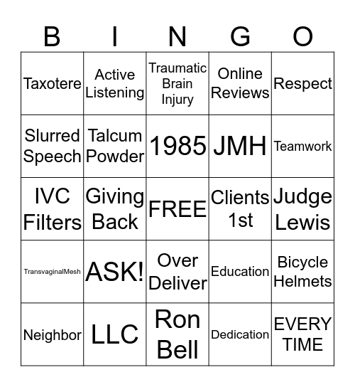 CLIENTS FIRST DAY BINGO Card
