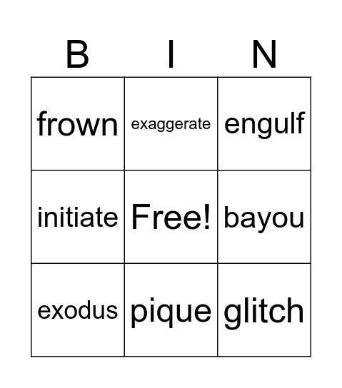 Vocabulary July 1-7 Bingo Card