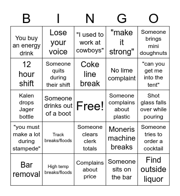 Bar Bingo Card