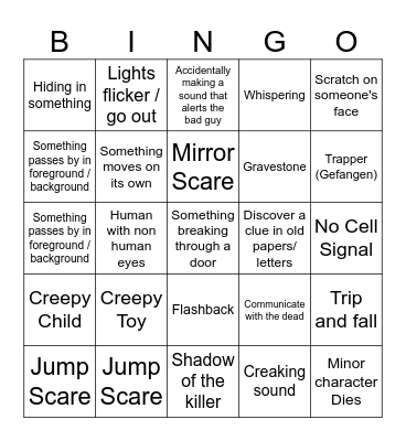 Horror Movie Cliche Bingo Card