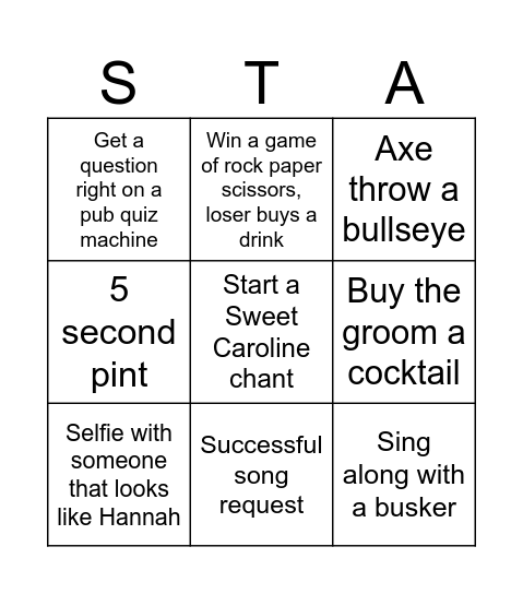 Adams Bingo Card