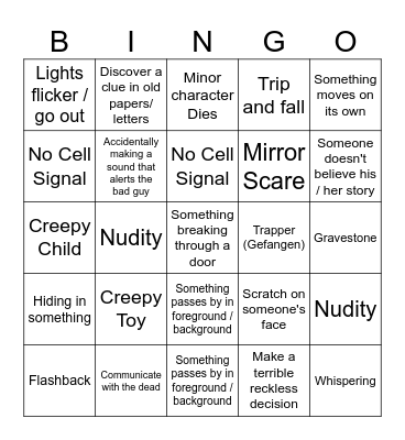 Horror Movie Cliche Bingo Card