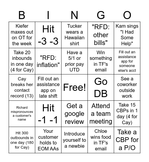 Team Kamelot July Bingo Card