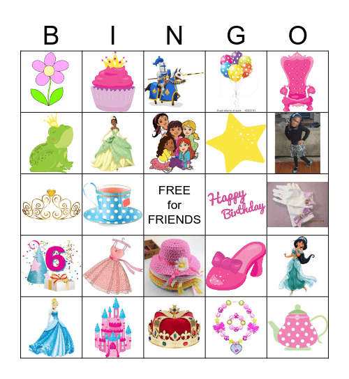 Princess Tea Party Bingo Card